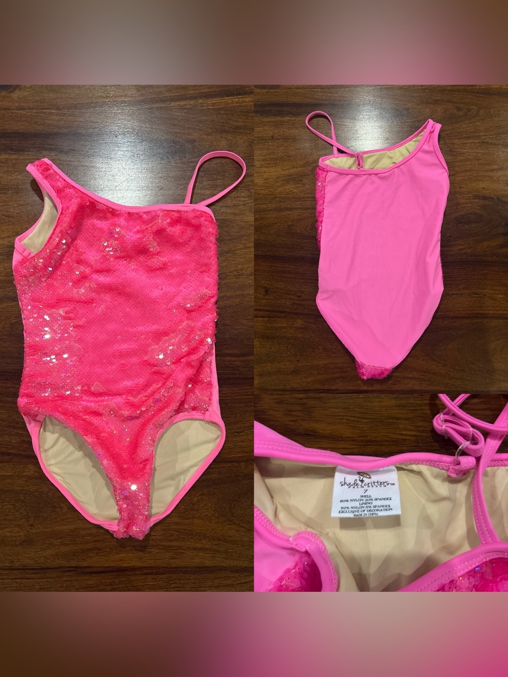 Shade Critters Size 7 Shimmer Sequin One-Shoulder Pink Kids Swimsuit